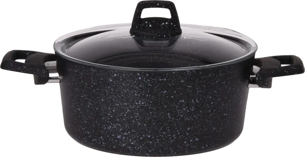 Cookinglife Kookpan met deksel - Black Speckle - Aluminium Ø 24 cm / 4.4 Liter - Geschikt voor alle warmtebronnen - standa...