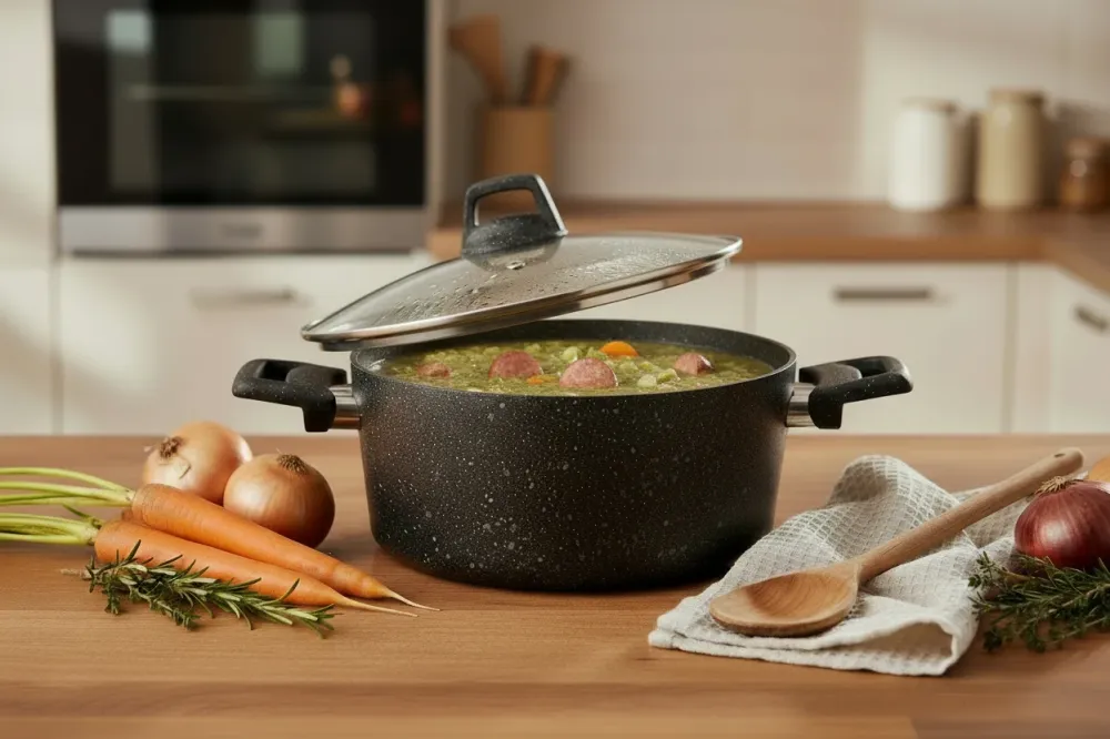Cookinglife Kookpan met deksel - Black Speckle - Aluminium Ø 24 cm / 4.4 Liter - Geschikt voor alle warmtebronnen - standa...