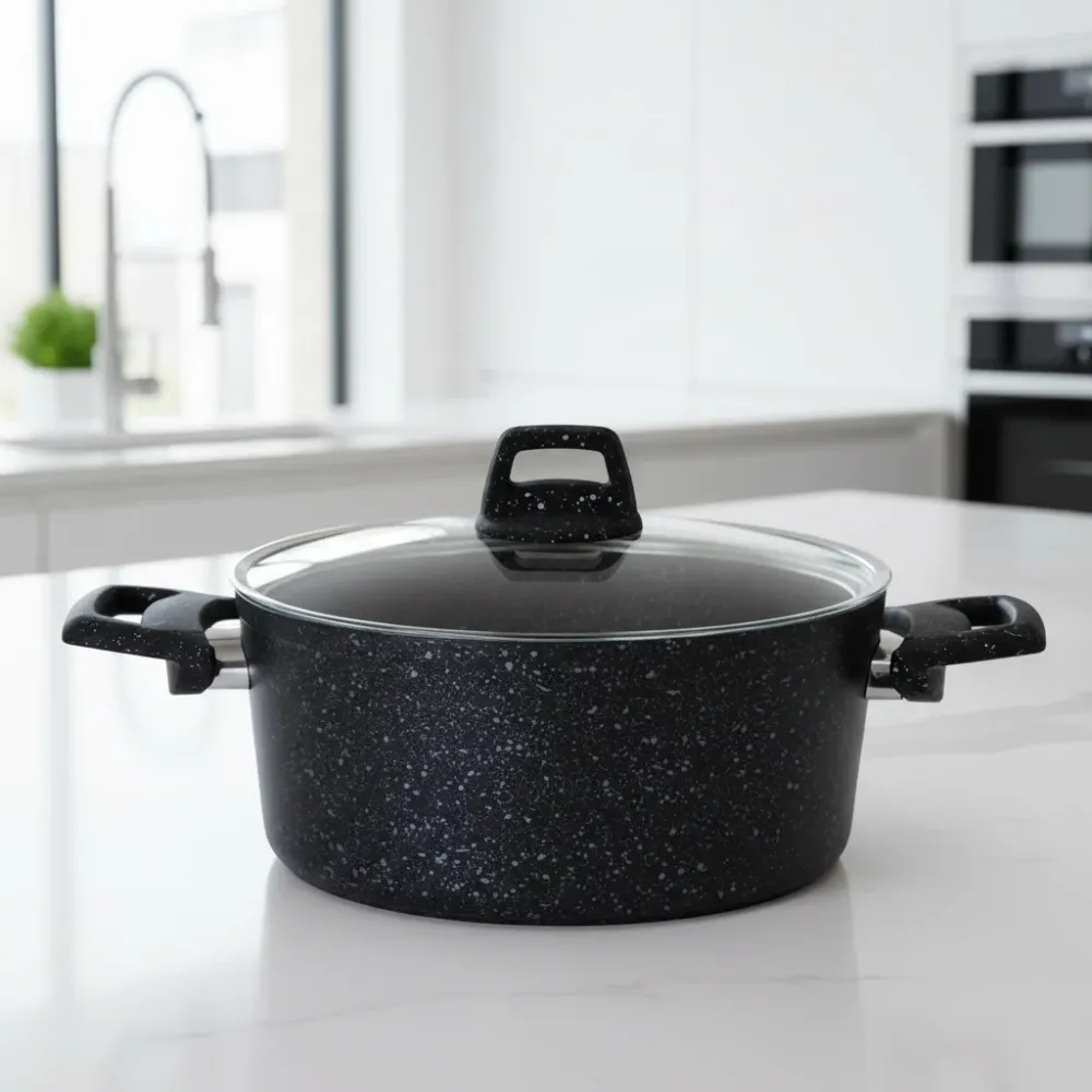 Cookinglife Kookpan met deksel - Black Speckle - Aluminium Ø 22 cm / 3.5 Liter - Geschikt voor alle warmtebronnen - standa...