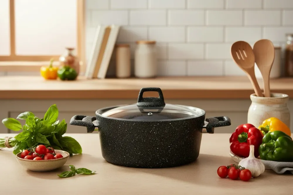 Cookinglife Kookpan met deksel - Black Speckle - Aluminium ø 20 cm / 2.7 liter - Geschikt voor alle warmtebronnen - standa...