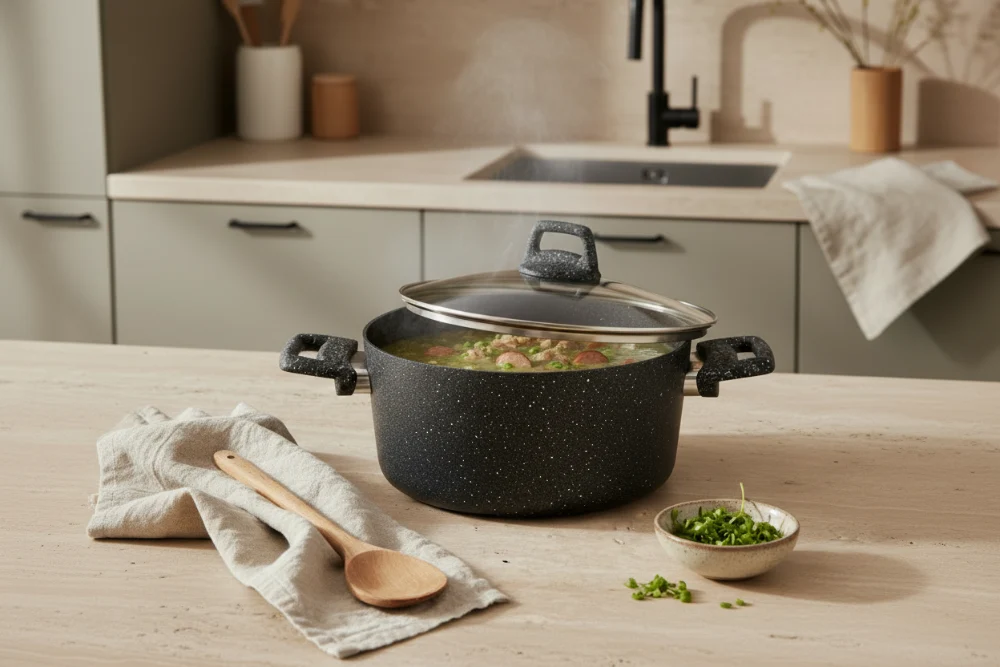 Cookinglife Kookpan met deksel - Black Speckle - Aluminium ø 20 cm / 2.7 liter - Geschikt voor alle warmtebronnen - standa...