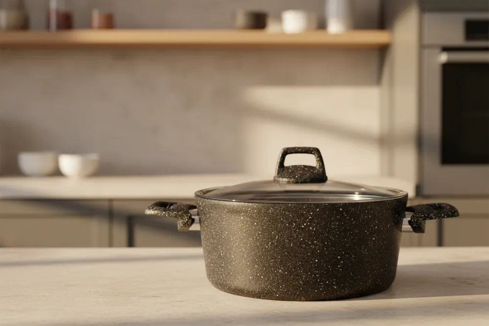 Cookinglife Kookpan met deksel - Black Speckle - Aluminium ø 20 cm / 2.7 liter - Geschikt voor alle warmtebronnen - standa...
