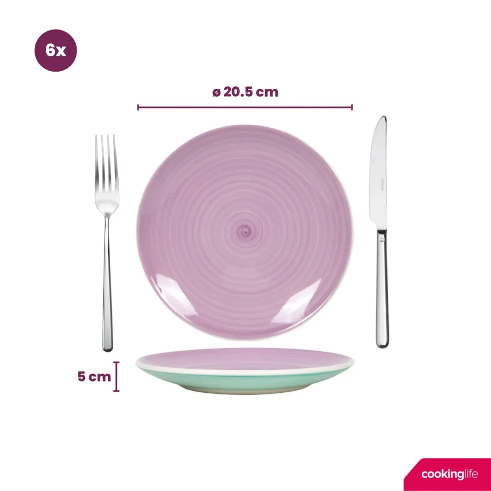 Cookinglife Ontbijtborden / Dessertborden Pastel Harmony ø 19 cm - 6 Stuks