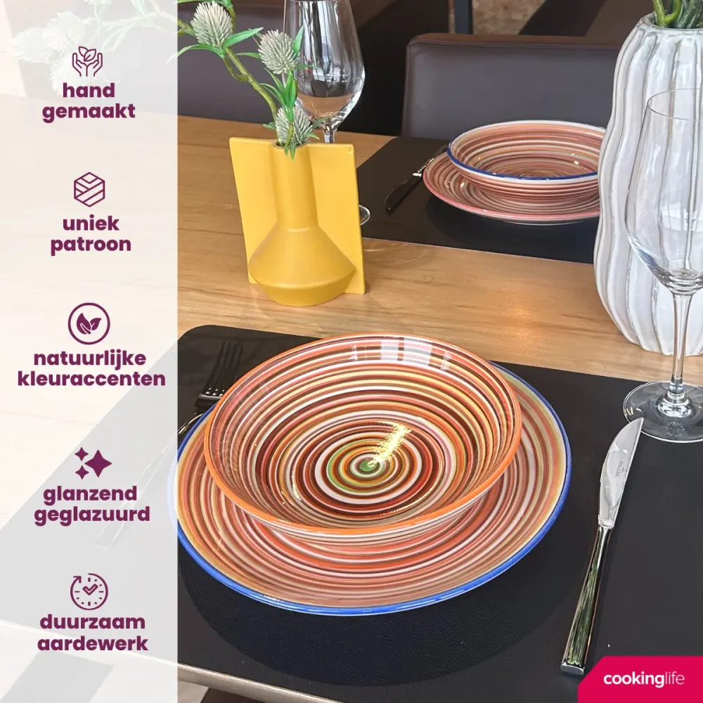 Cookinglife Ontbijtborden / Dessertborden Rhythm & Lines ø 19 cm - 4 Stuks