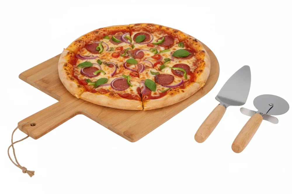 Cookinglife Pizza set Bamboe - Pizzaplank 43 x 30 cm, Pizzasnijder & Pizzames