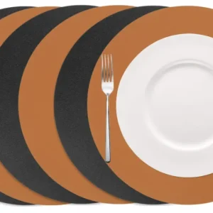 Cookinglife Placemats - Dubbelzijdig - Vegan leer - Cognac / Zwart ø 38 cm - 6 Stuks