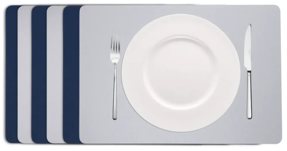 Cookinglife Placemats - Dubbelzijdig - Vegan leer - Grijs / Blauw 46 x 33 cm - 6 Stuks