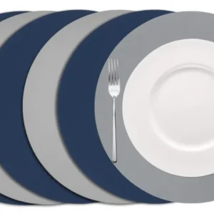 Cookinglife Placemats - Dubbelzijdig - Vegan leer - Grijs / Blauw ø 38 cm - 6 Stuks