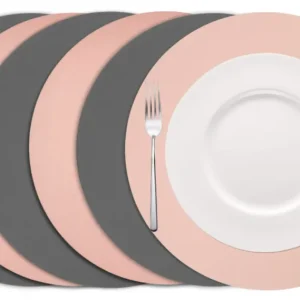 Cookinglife Placemats - Dubbelzijdig - Vegan leer - Grijs / Roze ø 38 cm - 6 Stuks
