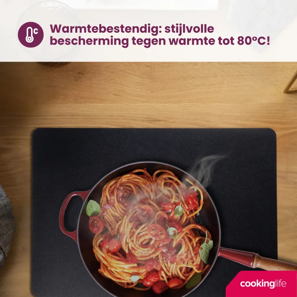 Cookinglife Placemats - Vegan leer - Zwart - 46 x 33 cm - 6 stuks