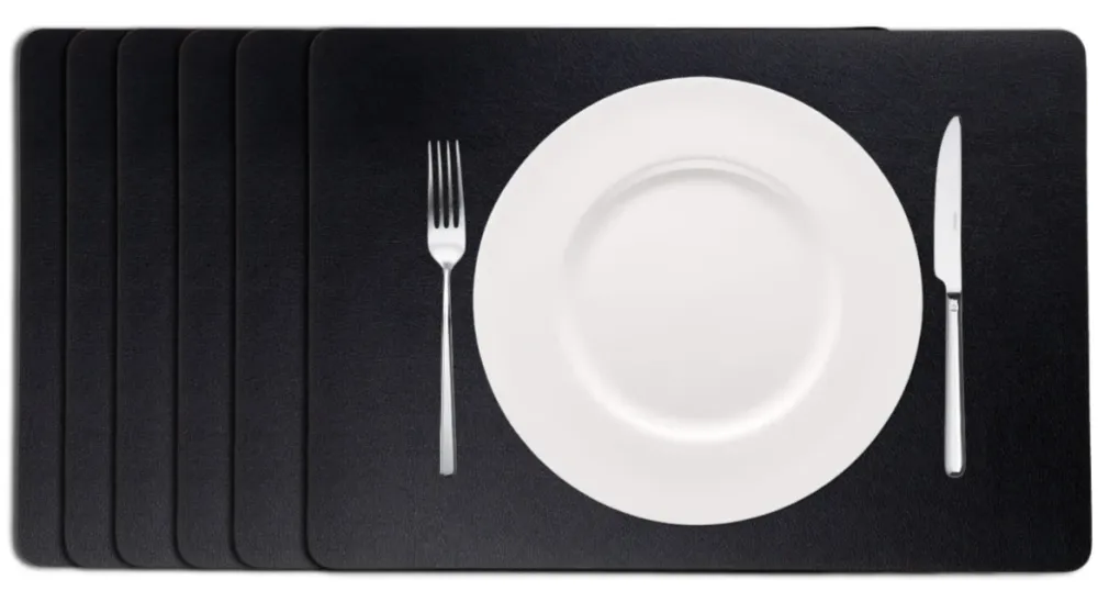 Cookinglife Placemats - Vegan leer - Zwart - 46 x 33 cm - 6 stuks