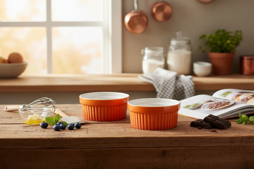 Cookinglife Ramekins / Soufflébakje / Creme Brulee Schaaltjes - Oranje - Porselein - ø 11cm - 2 Stuks