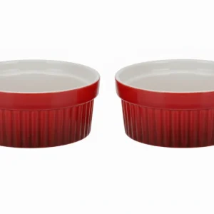 Cookinglife Ramekins / Soufflébakje / Creme Brulee Schaaltjes - Rood - Porselein - ø 11 cm - 2 Stuks