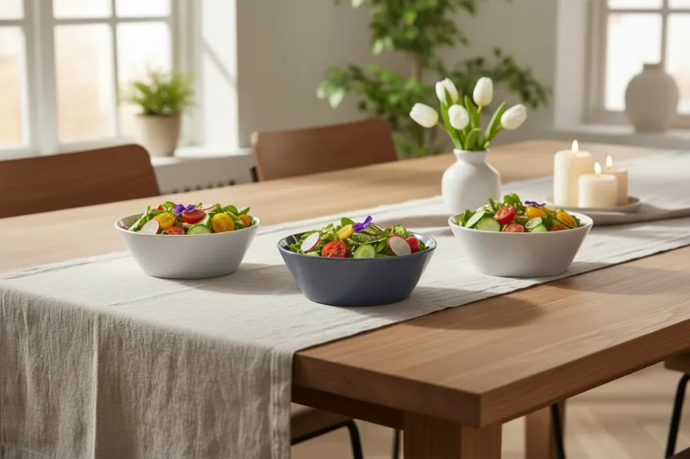 Cookinglife Saladeschalen Siaki - Wit / Blauw / Grijs ø 25 cm - Porselein - 3 stuks