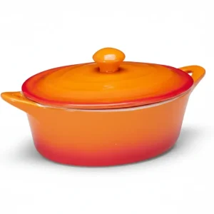 Cookinglife Serveerpannetje met deksel Oranje - Porselein - 16.5 x 9 cm / 600 ml