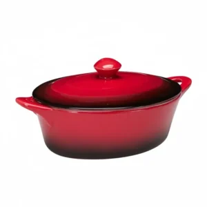Cookinglife Serveerpannetje met deksel Rood - Porselein - 16.5 x 9 cm / 600 ml