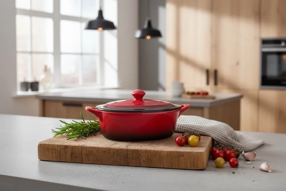 Cookinglife Serveerpannetje met deksel Rood - Porselein - 16.5 x 9 cm / 600 ml