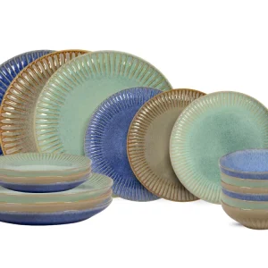 Cookinglife Serviesset Aqua Maris 18-delig / 6 personen - 6 dinerborden, 6 ontbijtborden en 6 kommen
