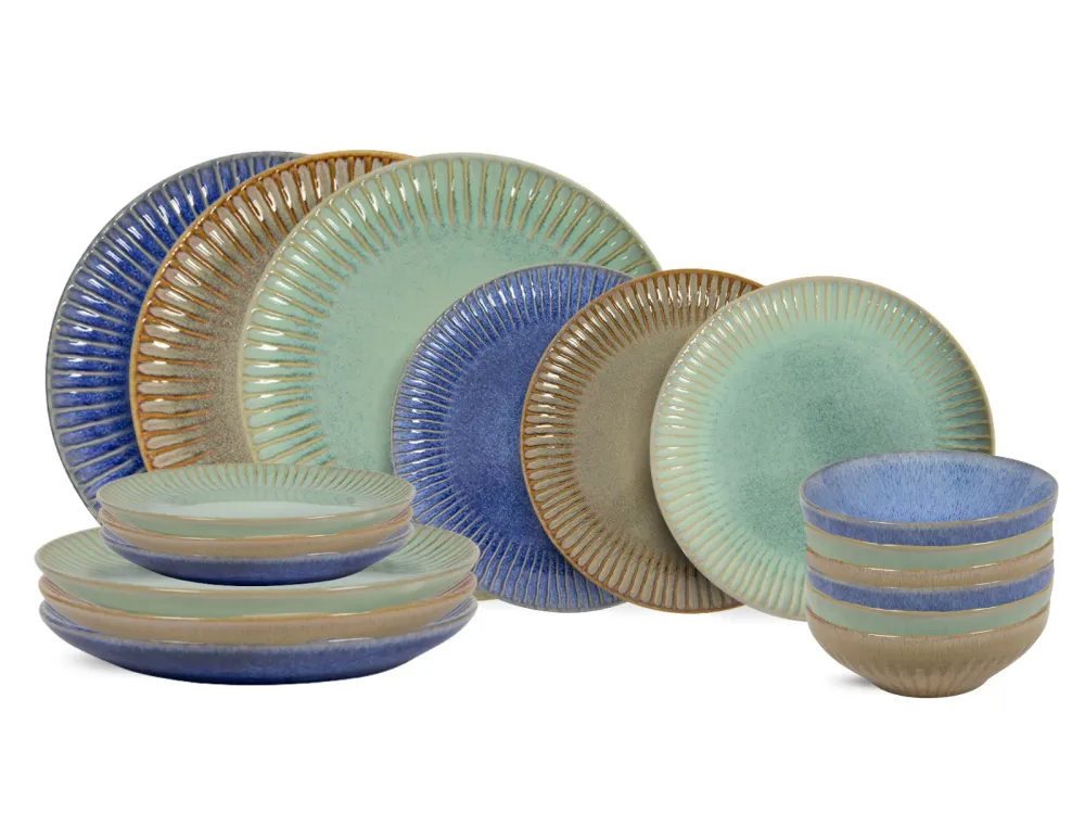 Cookinglife Serviesset Aqua Maris 18-delig / 6 personen - 6 dinerborden, 6 ontbijtborden en 6 kommen