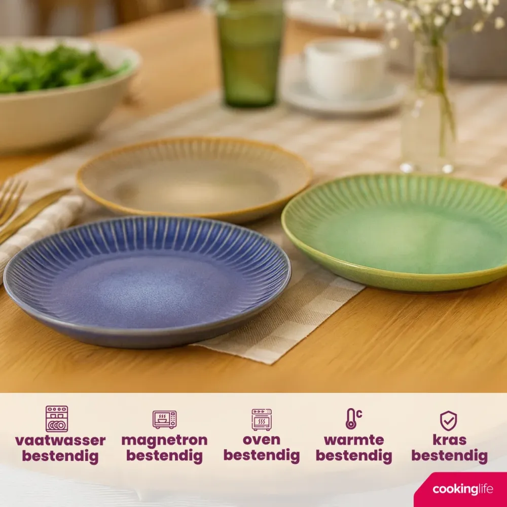 Cookinglife Serviesset Aqua Maris 18-delig / 6 personen - 6 dinerborden, 6 ontbijtborden en 6 kommen