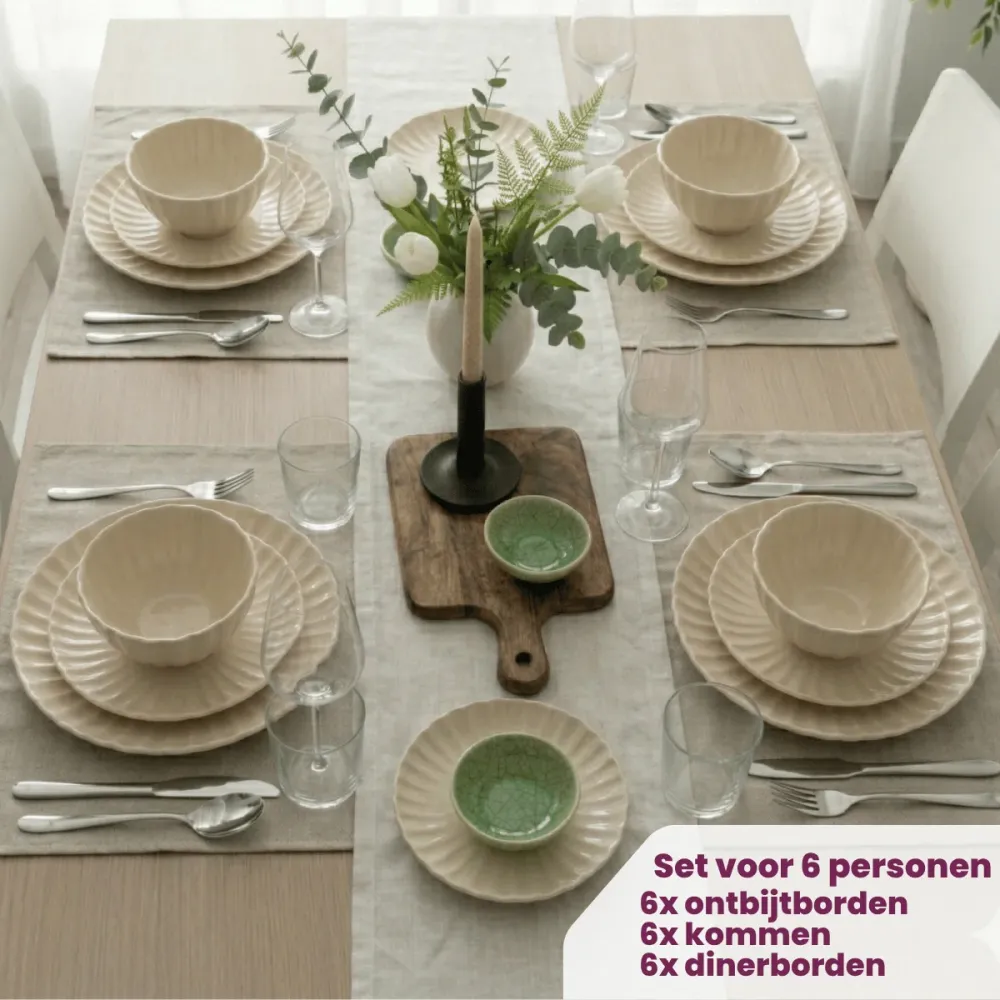 Cookinglife Serviesset Cardida Beige 18-delig / 6 personen - 6 dinerborden, 6 ontbijtborden en 6 kommen