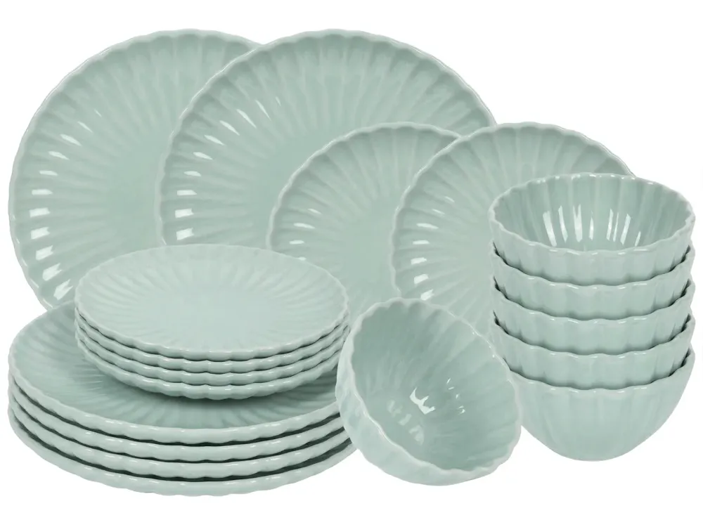 Cookinglife Serviesset Cardida Groen 18-delig / 6 personen - 6 dinerborden, 6 ontbijtborden en 6 kommen