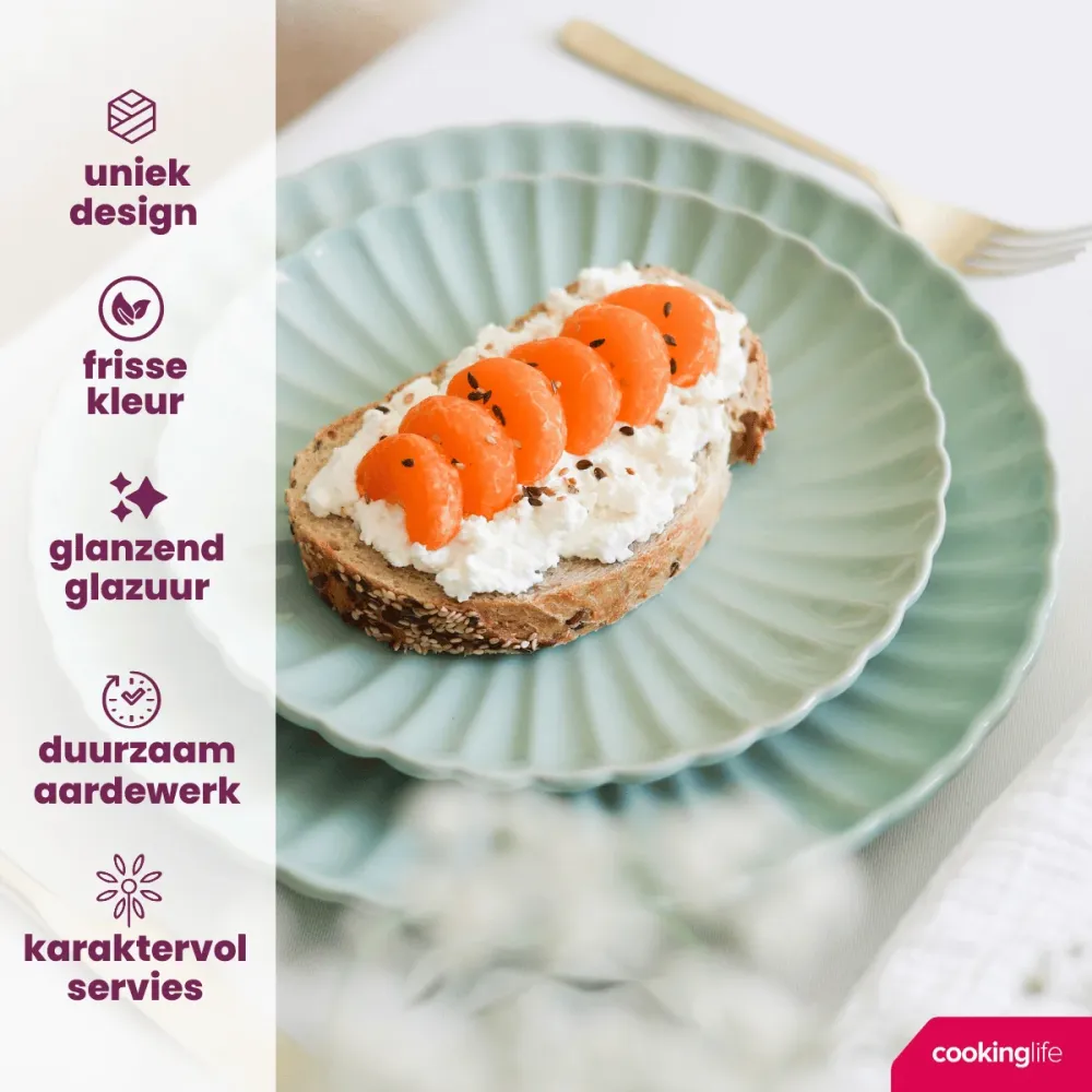 Cookinglife Serviesset Cardida Groen 18-delig / 6 personen - 6 dinerborden, 6 ontbijtborden en 6 kommen