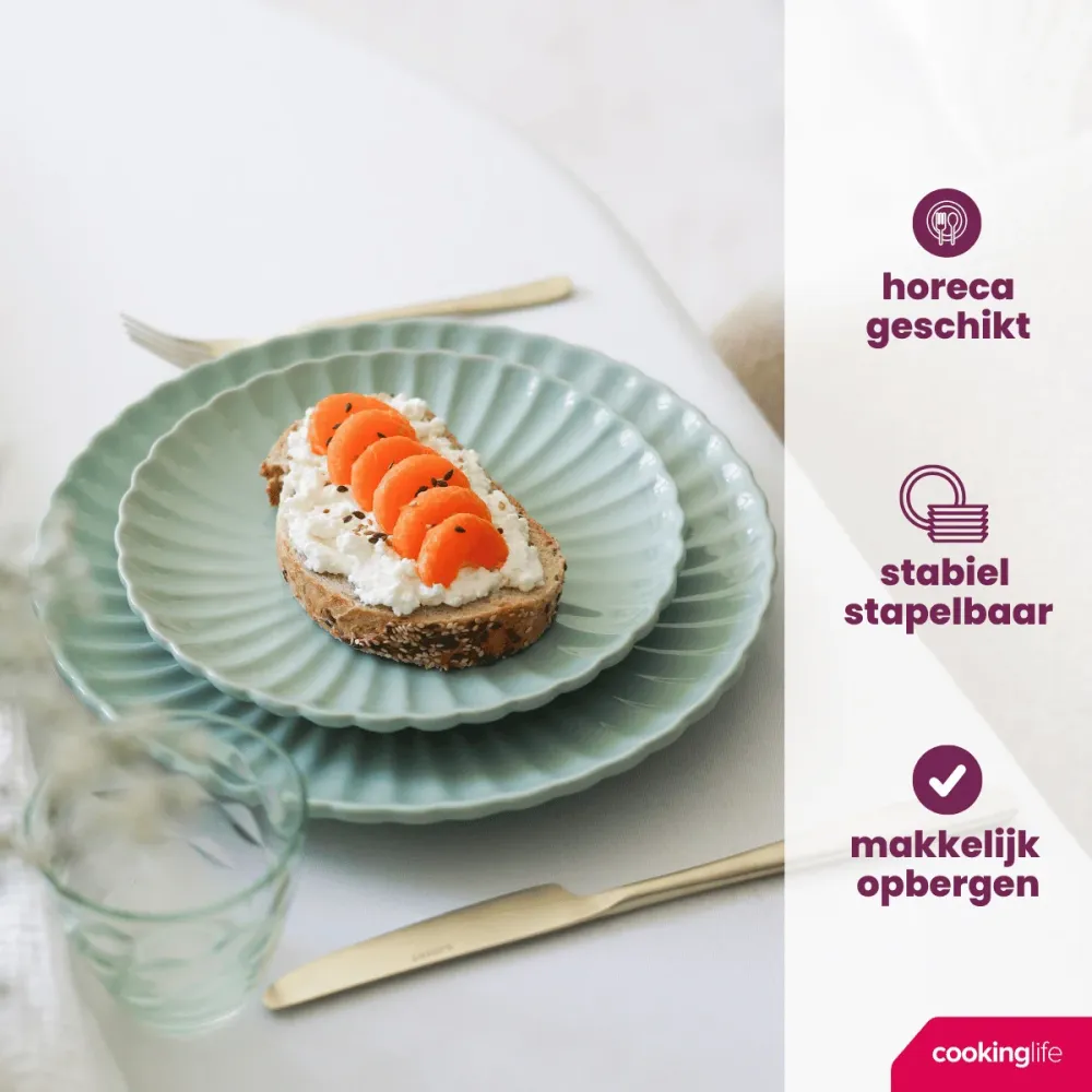 Cookinglife Serviesset Cardida Groen 18-delig / 6 personen - 6 dinerborden, 6 ontbijtborden en 6 kommen