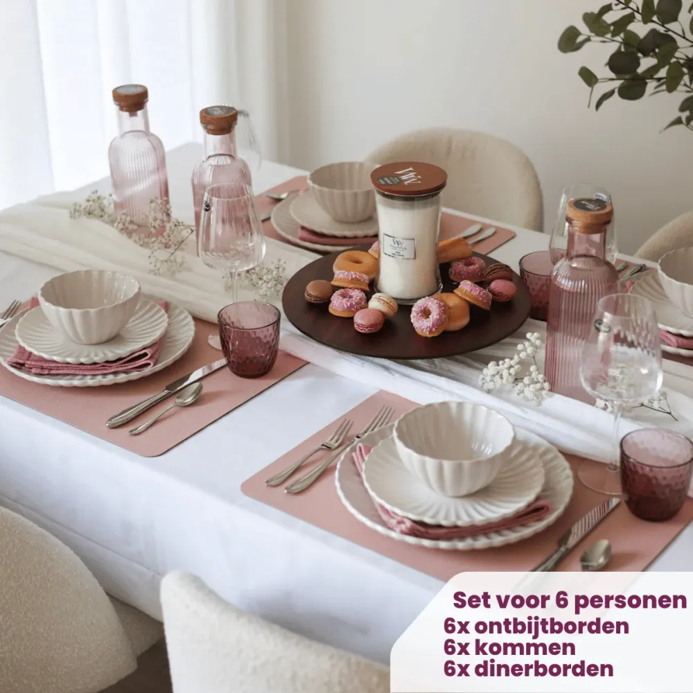 Cookinglife Serviesset Cardida Off White 18-delig / 6 personen - 6 dinerborden, 6 ontbijtborden en 6 kommen