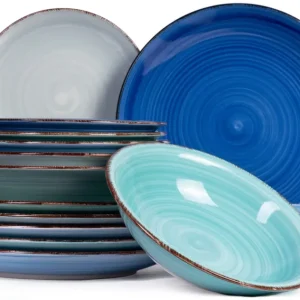 Cookinglife Serviesset Delice Blauw 18-delig / 6 personen - 6 dinerborden, 6 diepe borden en 6 ontbijtborden