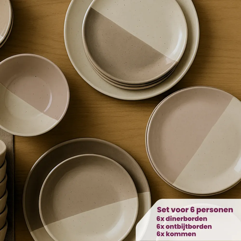 Cookinglife Serviesset Leem 18-delig / 6 personen - 6 dinerborden, 6 ontbijtborden en 6 kommen