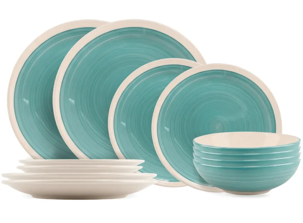 Cookinglife Serviesset Ocean Turquoise 12-delig / 4 Personen - 4 dinerborden, 4 ontbijtborden en 4 kommen