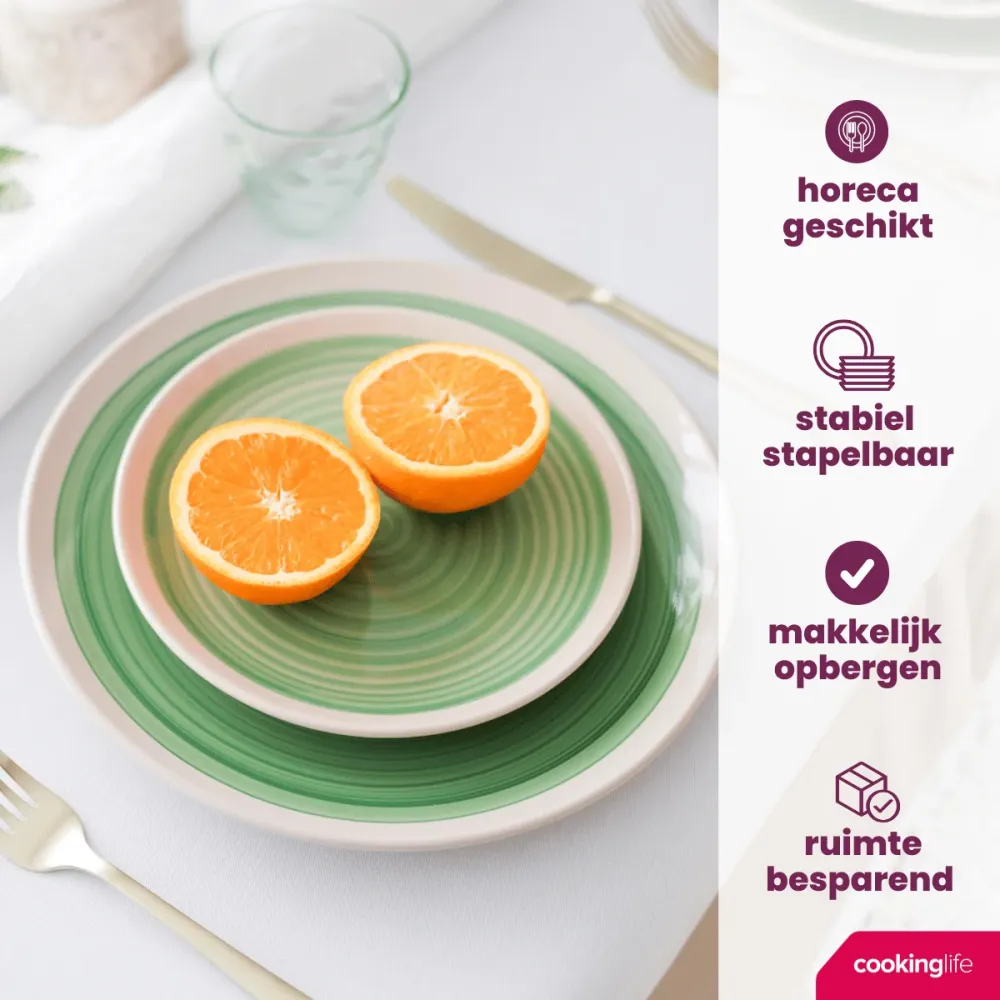 Cookinglife Serviesset Oceanico Groen 24-delig / 8 Personen - 8 dinerborden, 8 ontbijtborden en 8 kommen