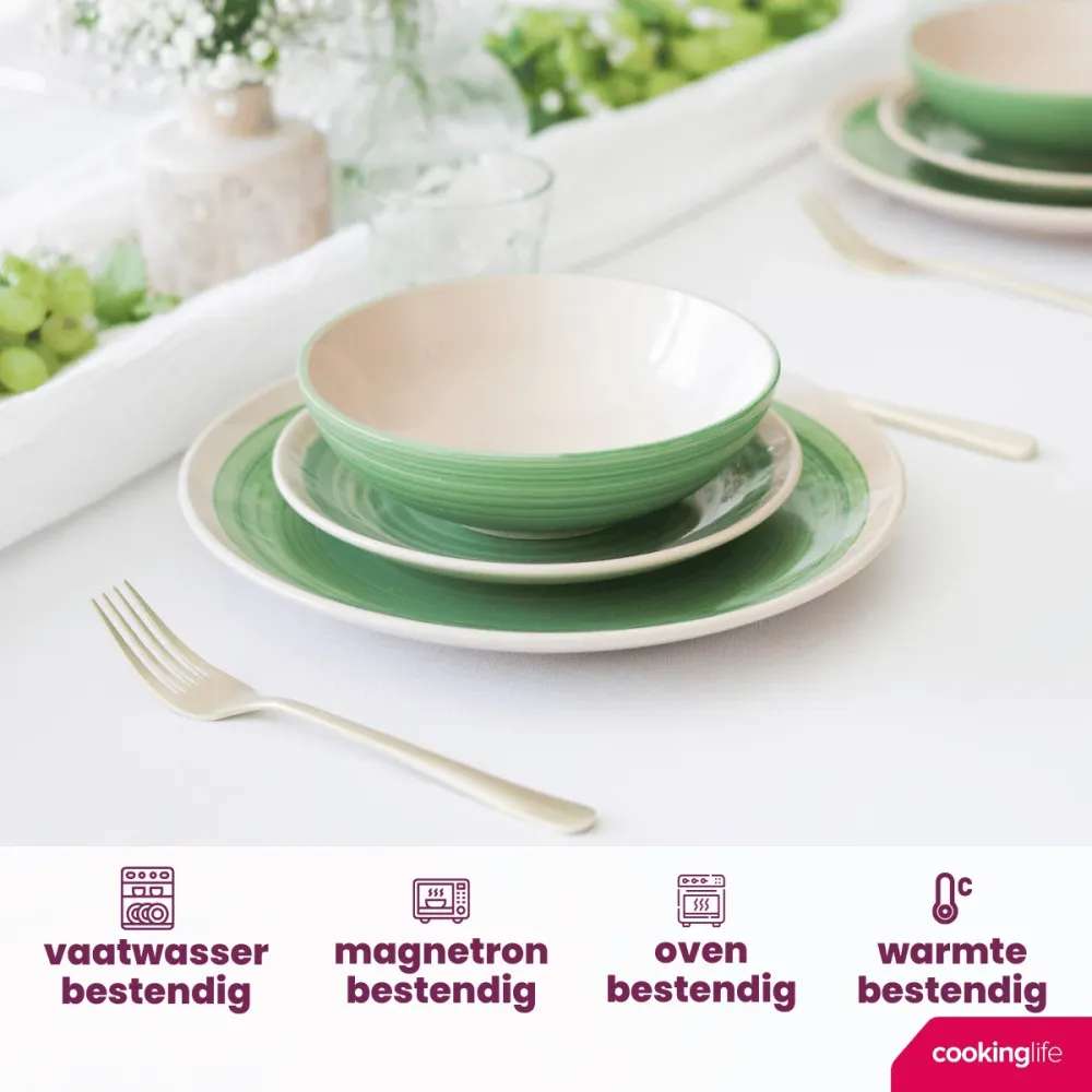 Cookinglife Serviesset Oceanico Groen 24-delig / 8 Personen - 8 dinerborden, 8 ontbijtborden en 8 kommen
