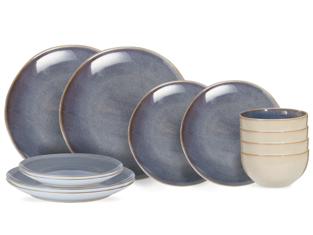 Cookinglife Serviesset Serene Blue 12-delig / 4 personen - 4 dinerborden, 4 ontbijtborden en 4 kommen
