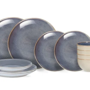 Cookinglife Serviesset Serene Blue 12-delig / 4 personen - 4 dinerborden, 4 ontbijtborden en 4 kommen