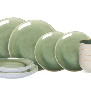 Cookinglife Serviesset Serene Green 12-delig / 4 personen - 4 dinerborden, 4 ontbijtborden en 4 kommen
