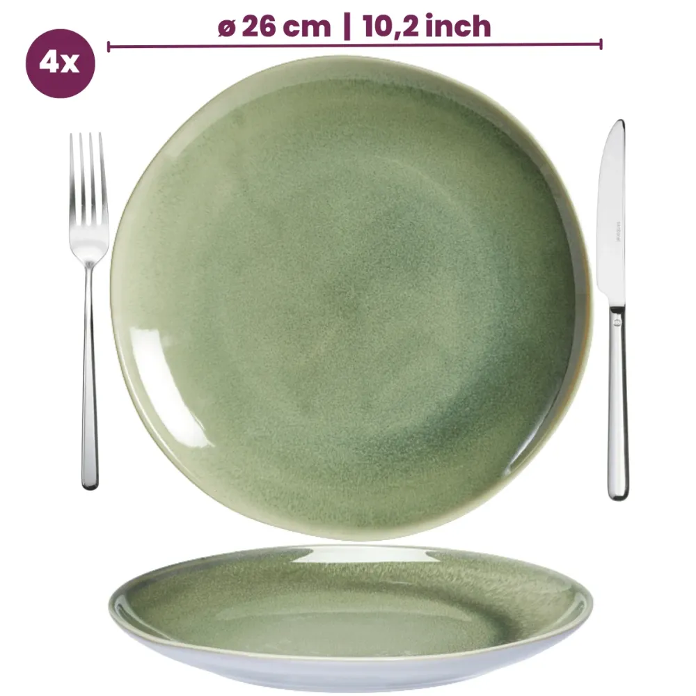 Cookinglife Serviesset Serene Green 12-delig / 4 personen - 4 dinerborden, 4 ontbijtborden en 4 kommen