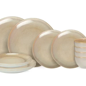 Cookinglife Serviesset Serene Zand 12-delig / 4 personen - 4 dinerborden, 4 ontbijtborden en 4 kommen