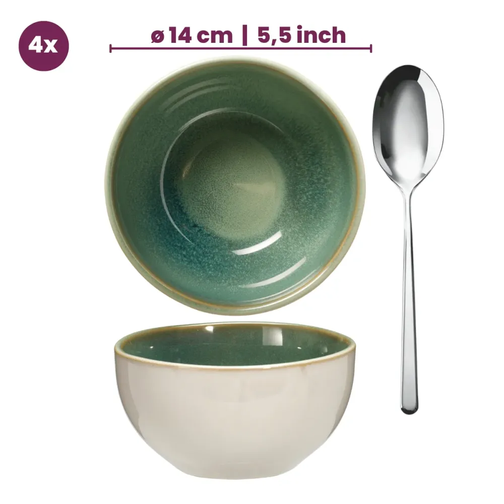 Cookinglife Soepkommen / Kommen Serene Green ø 14 cm - Aardewerk - 4 stuks