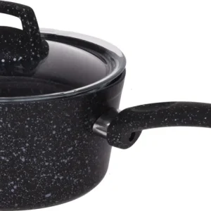 Cookinglife Steelpan / Sauspan met deksel - Black Speckle - Aluminium ø 18 cm / 2.2 liter - Geschikt voor alle warmtebronn...