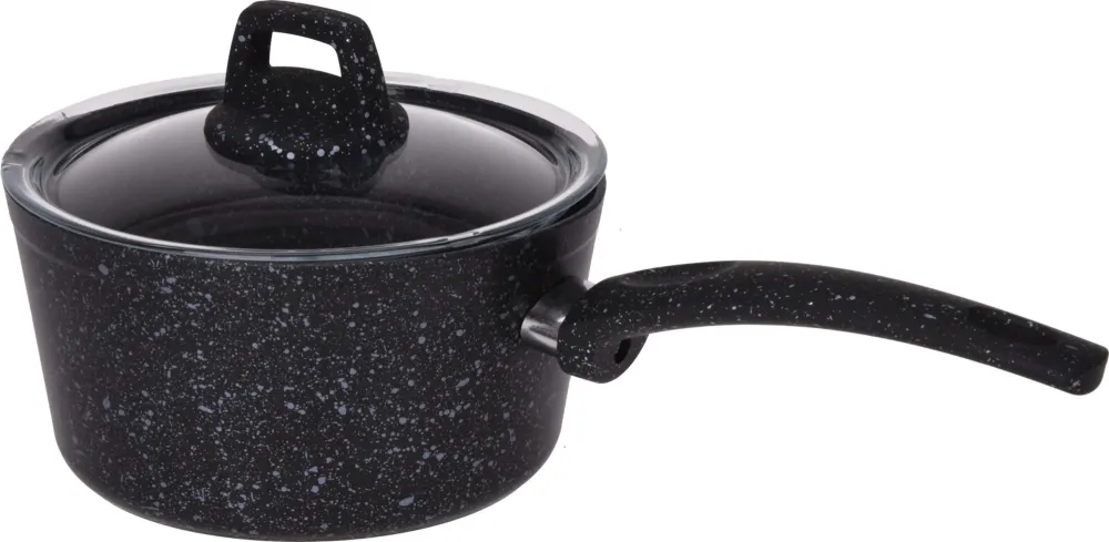 Cookinglife Steelpan / Sauspan met deksel - Black Speckle - Aluminium ø 18 cm / 2.2 liter - Geschikt voor alle warmtebronn...