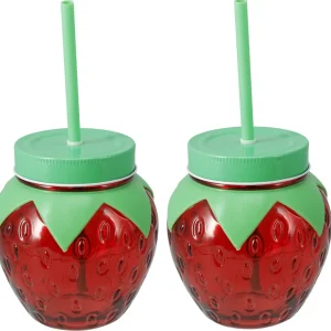 Cookinglife Waterglazen Aardbei 2 Stuks - Cocktailglazen met Rietjes