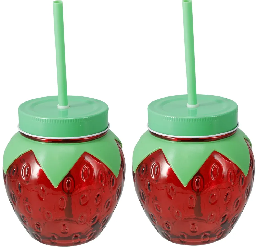 Cookinglife Waterglazen Aardbei 2 Stuks - Cocktailglazen met Rietjes