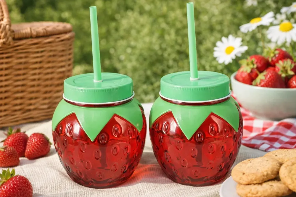 Cookinglife Waterglazen Aardbei 2 Stuks - Cocktailglazen met Rietjes