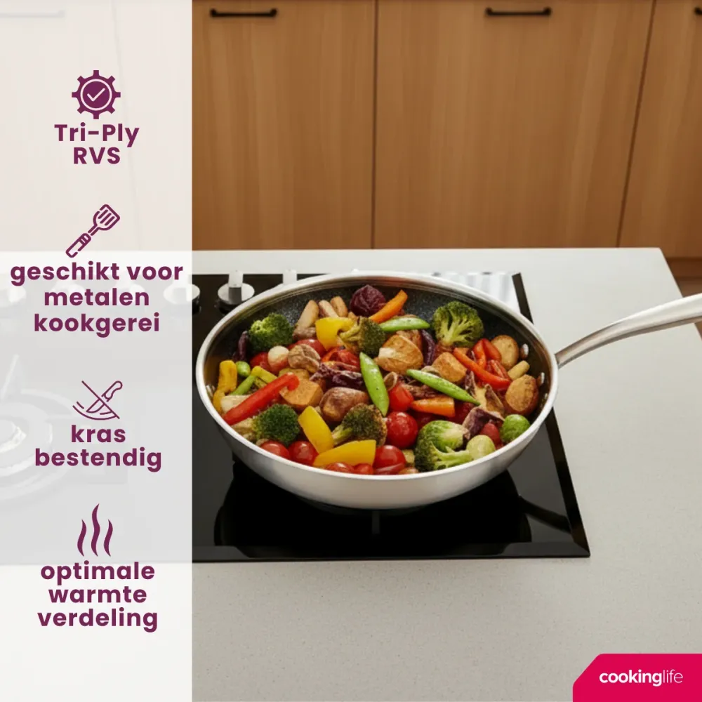 Cookinglife Wokpan HexaCook - Hybride Pan ø 28 cm - NON STICK - geschikt voor alle warmtebronnen - keramische anti-aanbaklaag