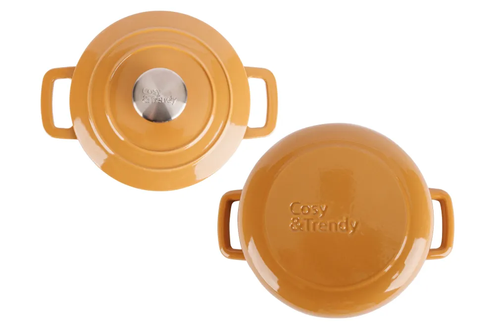 Cosy & Trendy Braadpan met deksel Fontestic Gietijzer Amber Gold Ø 20 cm / 2.7 Liter - geëmailleerde anti-aanbaklaag