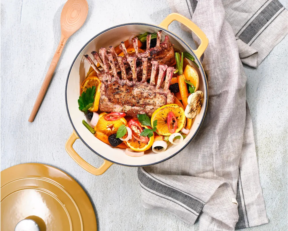 Cosy & Trendy Braadpan met deksel Fontestic Gietijzer Amber Gold Ø 24 cm / 4.6 Liter - geëmailleerde anti-aanbaklaag