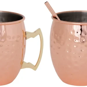 Cosy & Trendy Moscow Mule Cocktailbekers met Rietjes - Gehamerd Koper - 450 ml - 2 Stuks