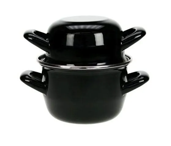 Cosy & Trendy Mosselpan - Emaille - Zwart - ø 12 cm / 900 ml - geëmailleerde anti-aanbaklaag